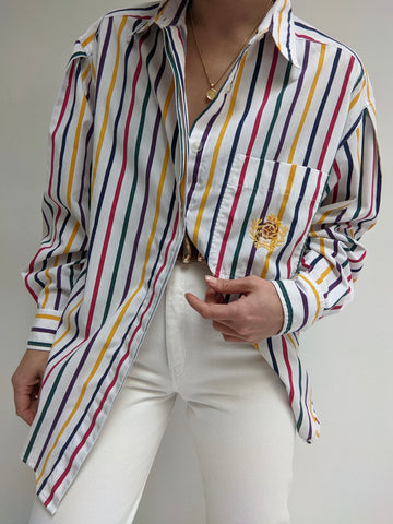 Vintage Colorful Striped Cotton Blouse