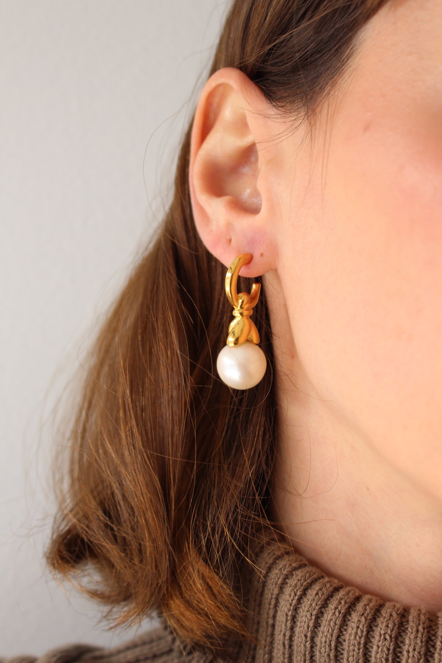 Elegant Vintage Gold Hoop & Faux Pearl Drop Earrings
