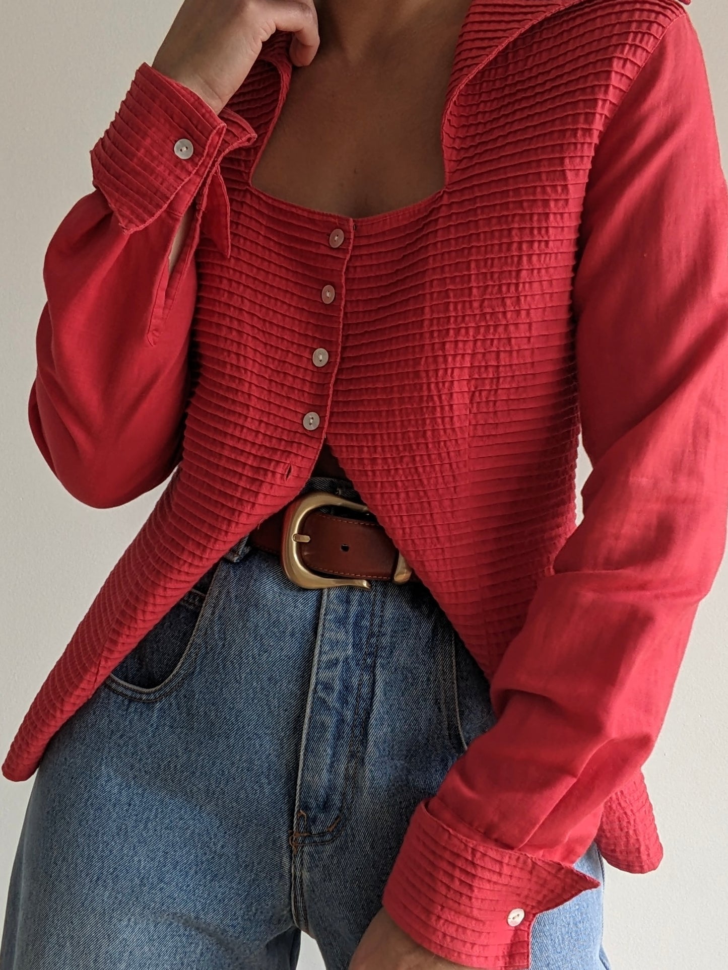 Vintage Cherry Sculptural Linen Blouse