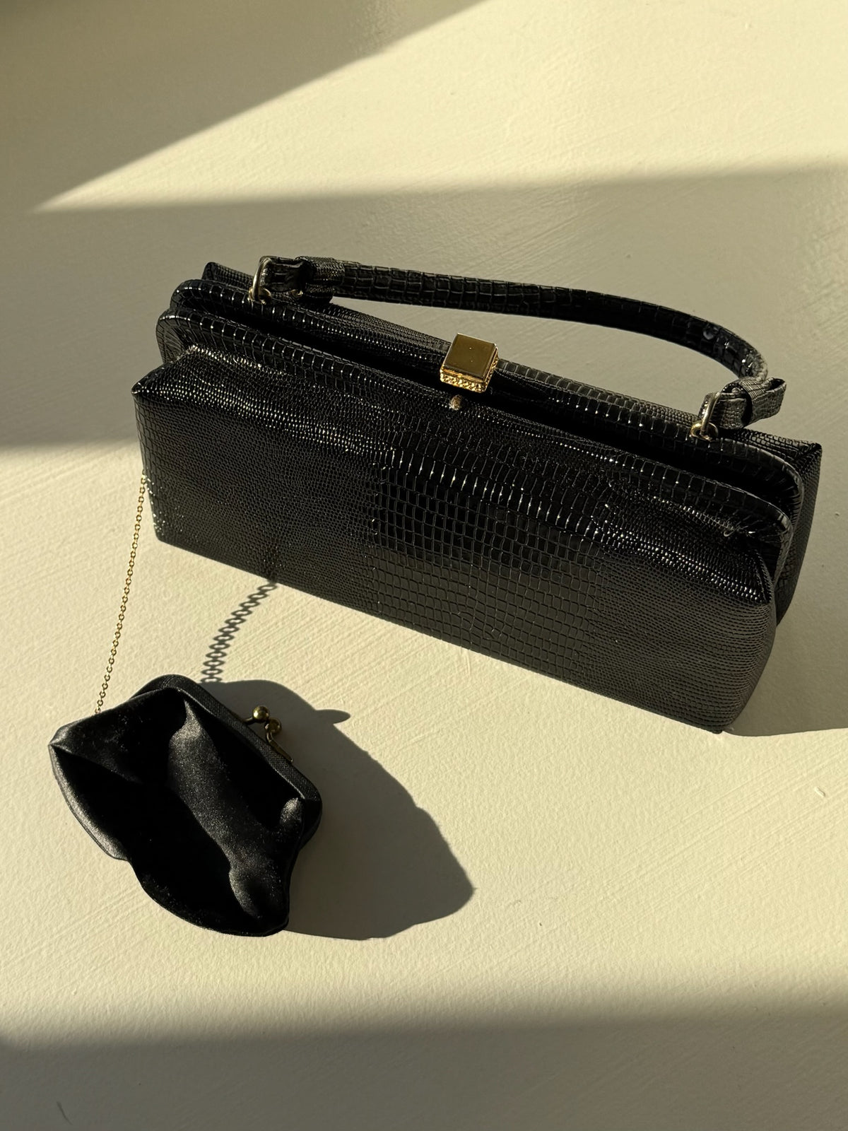 Vintage Petite Onyx Reptile-Embossed Leather Purse