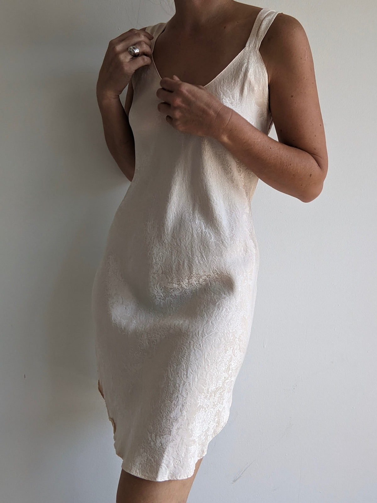 Vintage Cream Printed Silk Slip Dress