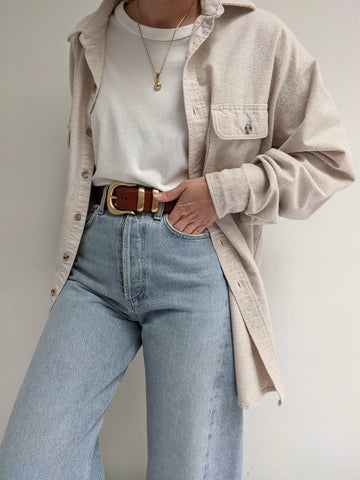 Vintage Ecru Flannel Button Down