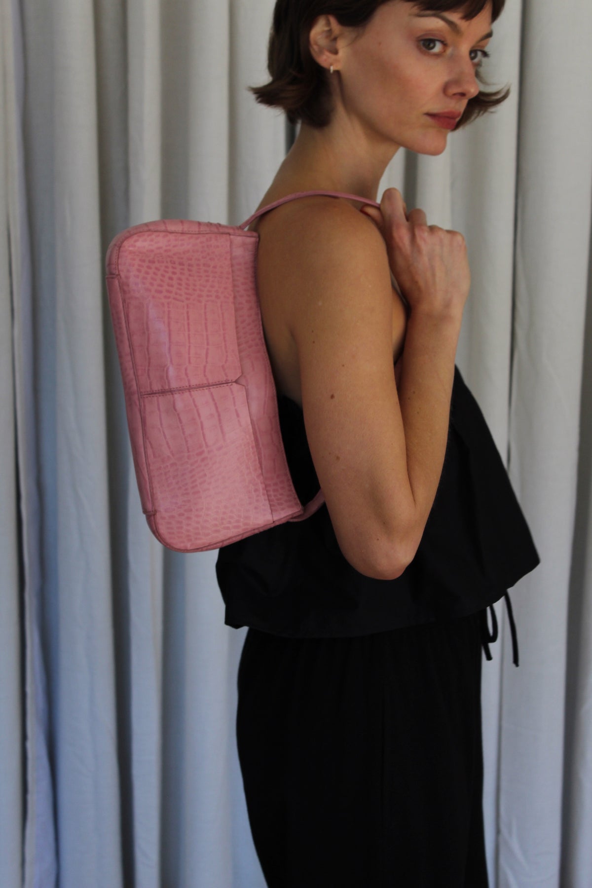 Blush Embossed Leather Shoulder Bag