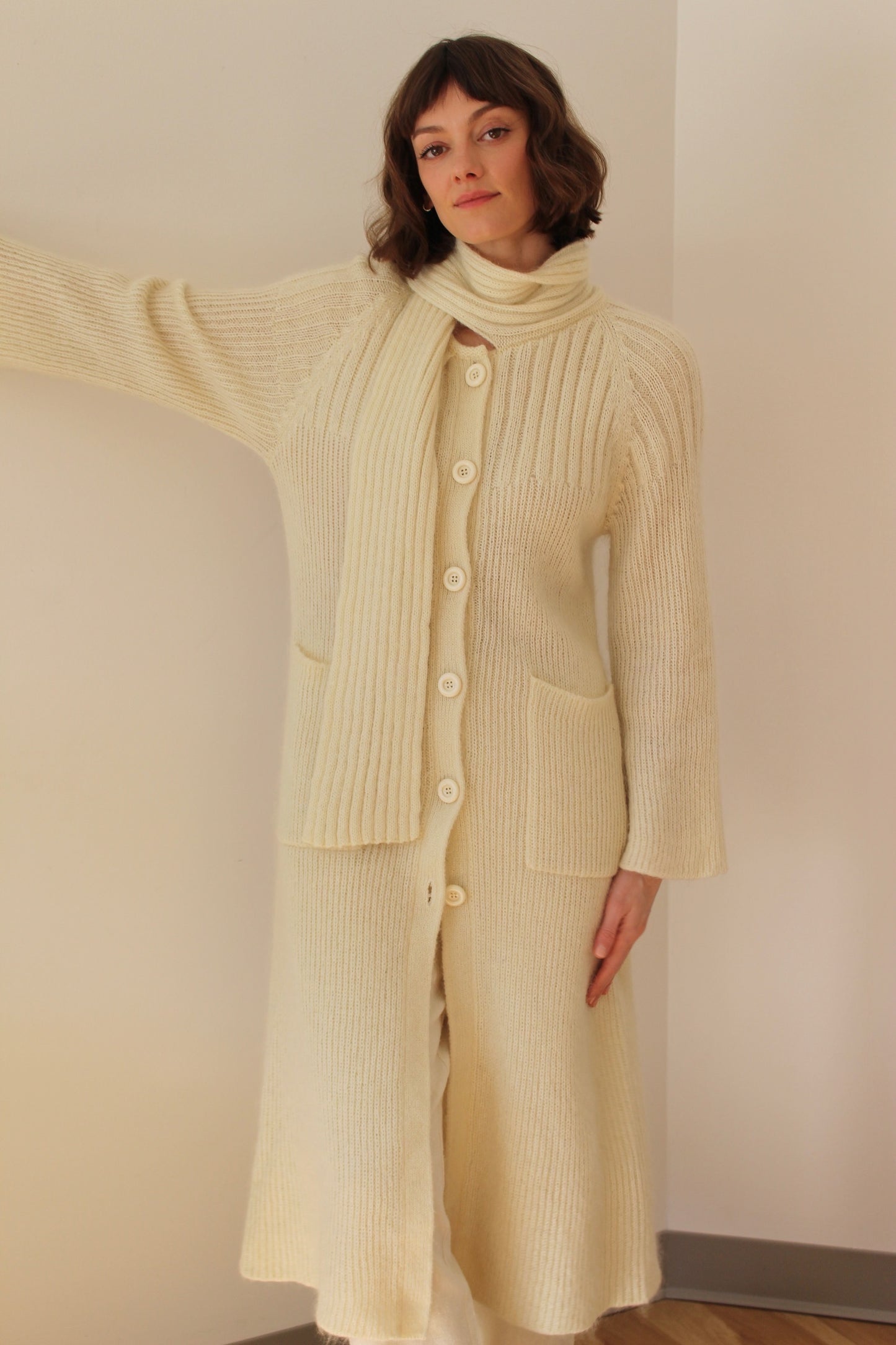 Lovely Vintage Cream Mohair Scarf Coat