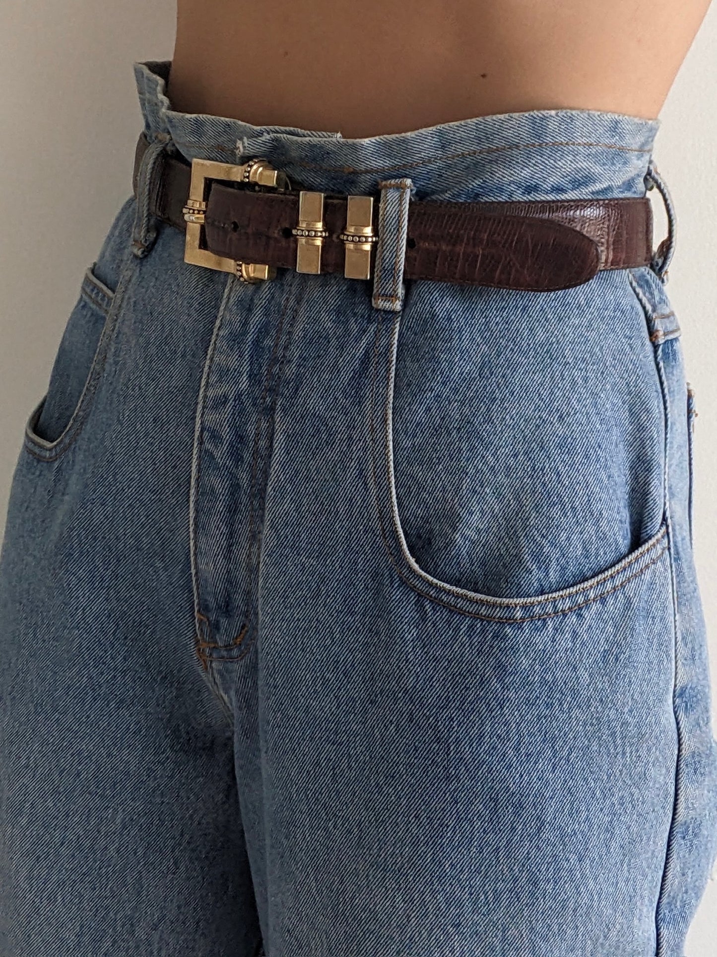Vintage Tobacco Reptile-Embossed Leather Belt