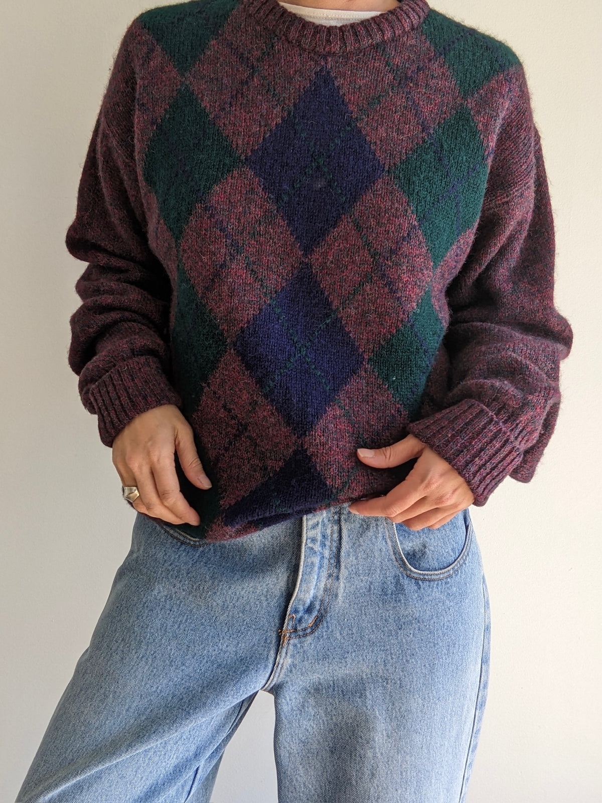 Vintage Irish Wool Argyle Sweater