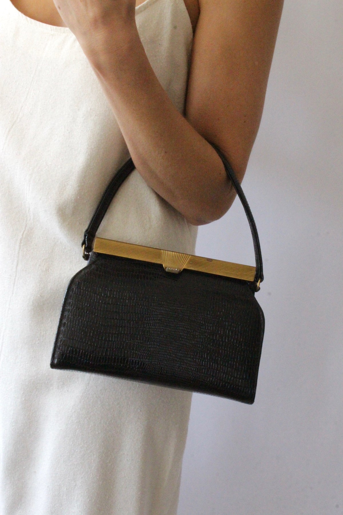 Vintage Onyx Embossed Leather Handbag