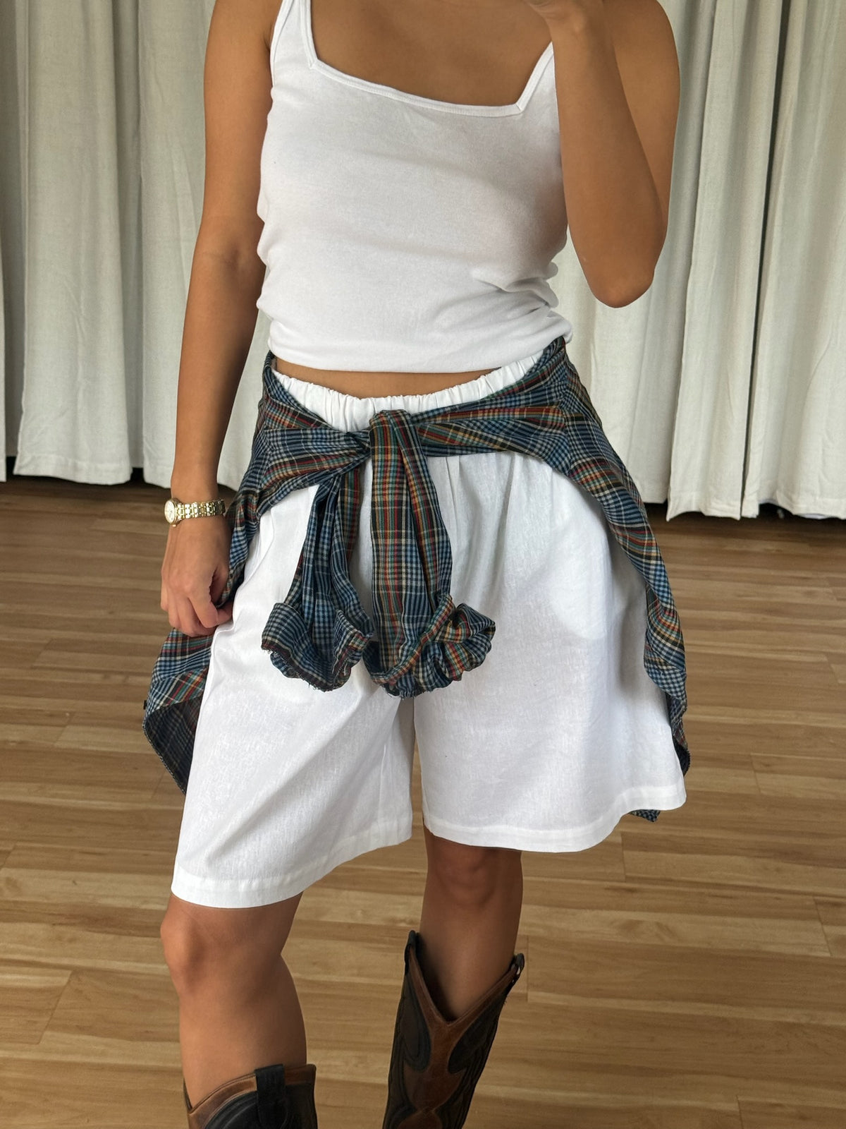 Vintage Thin Cotton Plaid Button Up