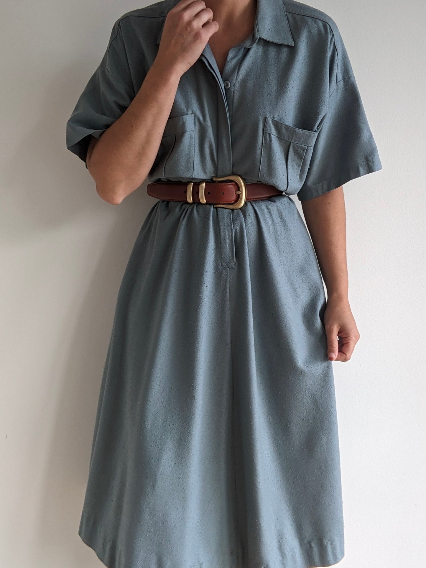 Vintage Stone Blue Raw Silk Dress