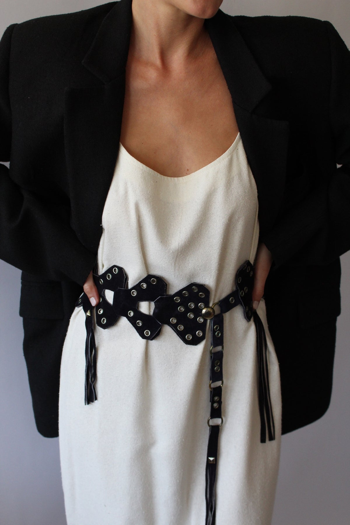 Rare Vintage Midnight Suede Fringe Belt