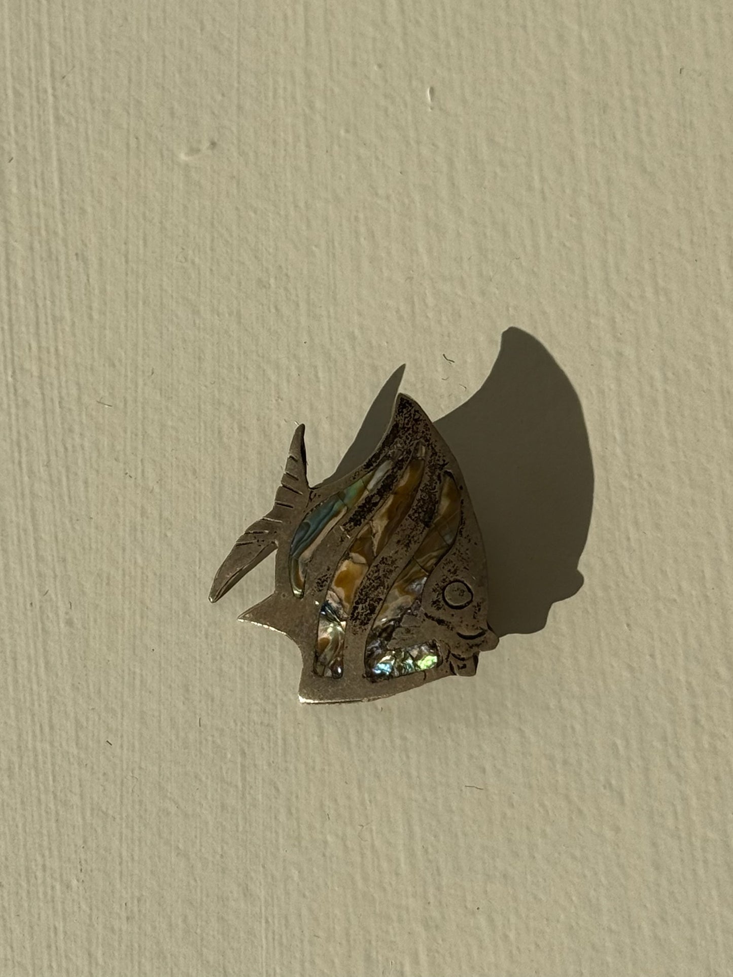 Vintage Sterling Silver & Abalone Fish Brooch