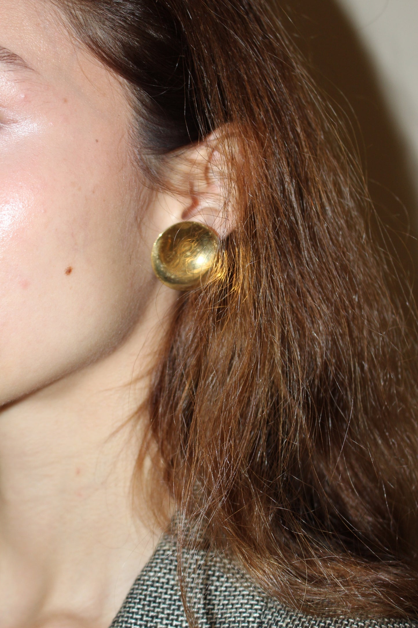 Vintage Gold Concave Circle Earrings