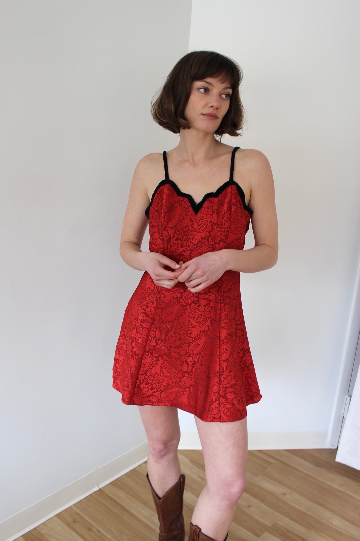 Vintage Victoria's Secret Crimson Floral Slip