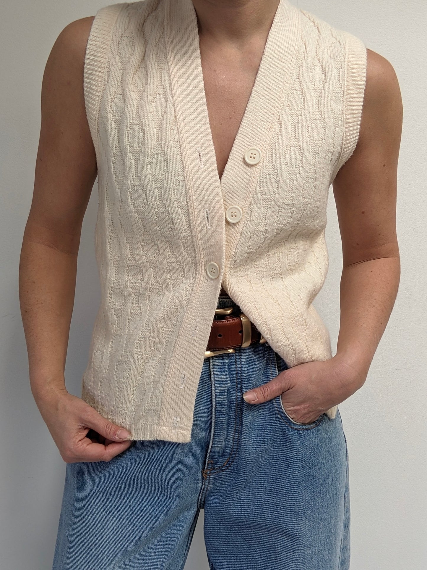 Vintage Cream Knit Sweater Vest