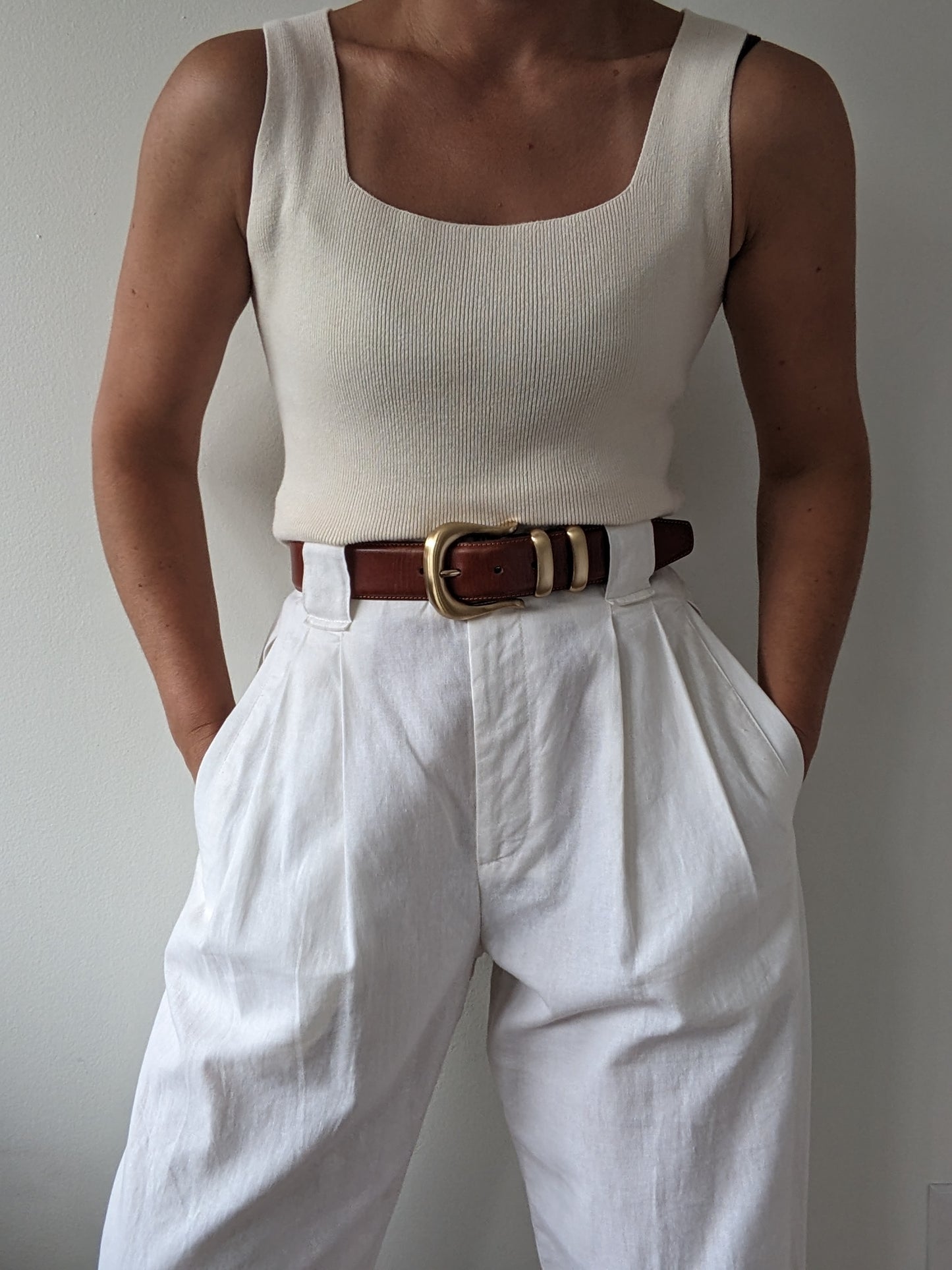 90s Cream Square-Neck Knit Tank