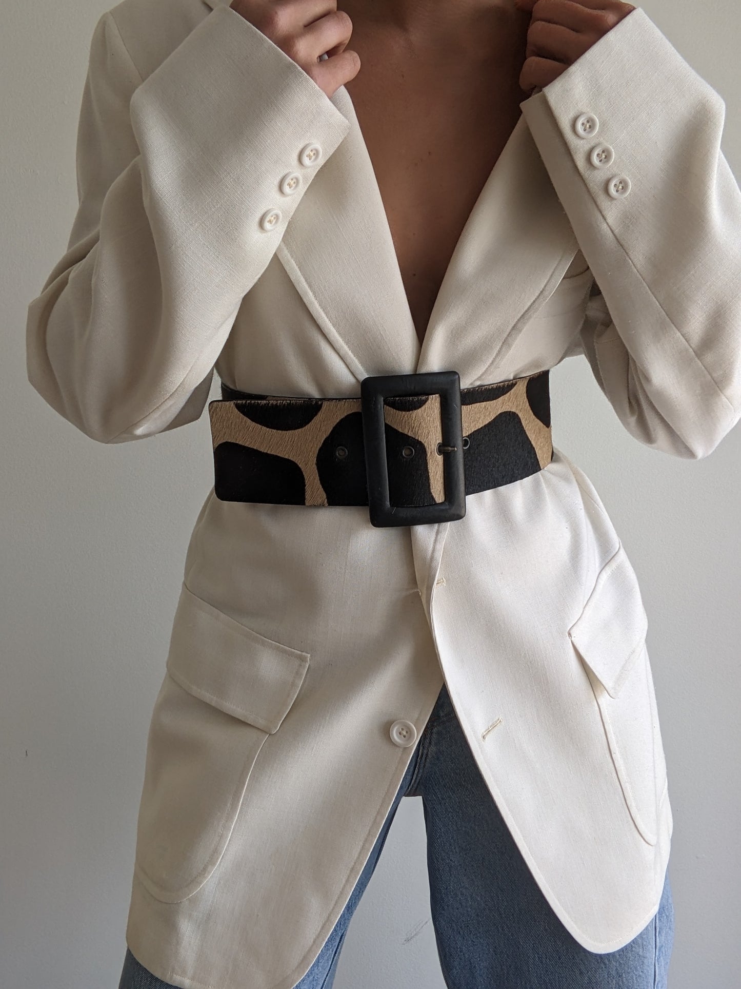 Statement Vintage Printed Pony Hair Leather Belt