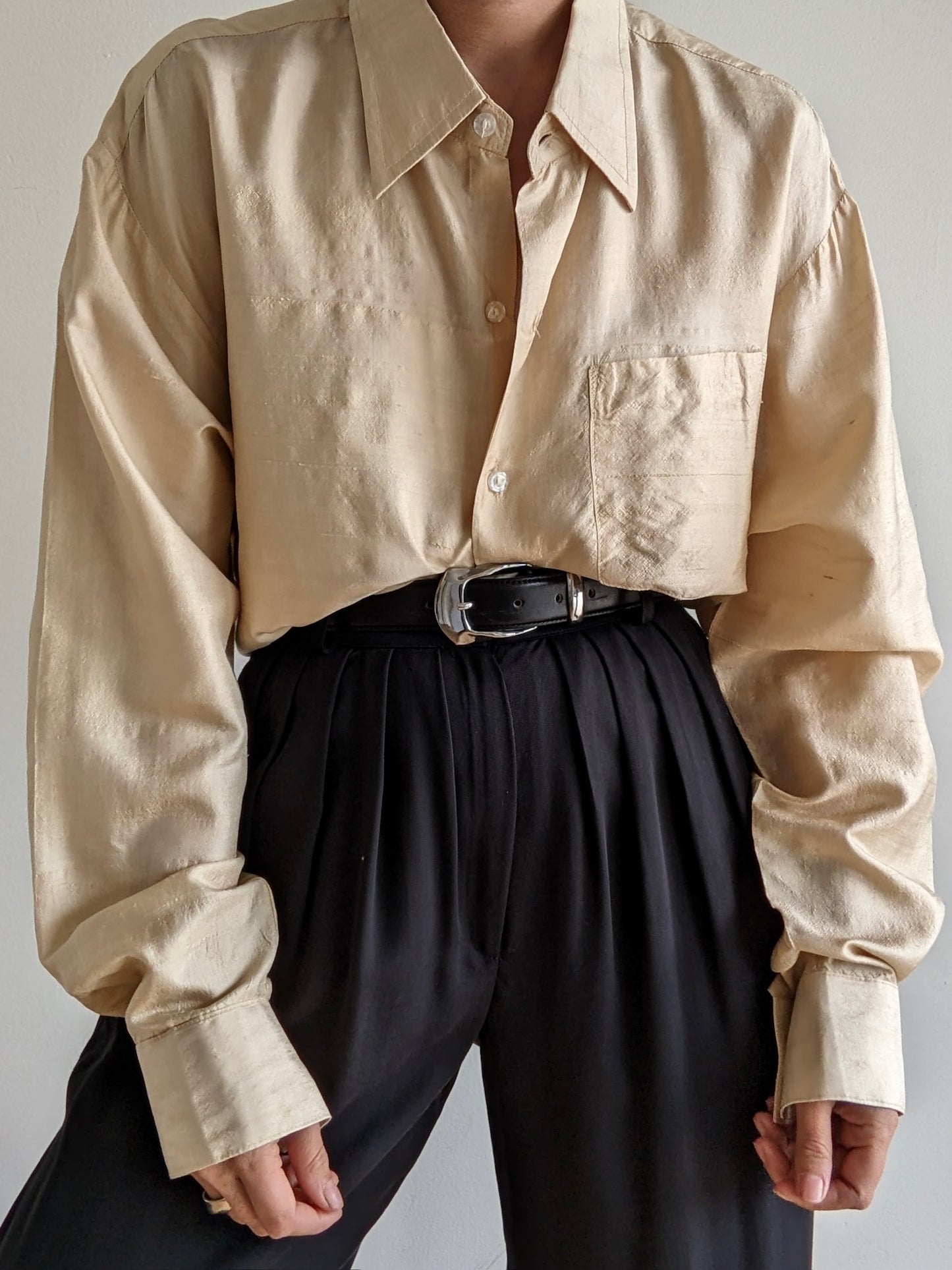 Vintage Champagne Handwoven Silk Blouse