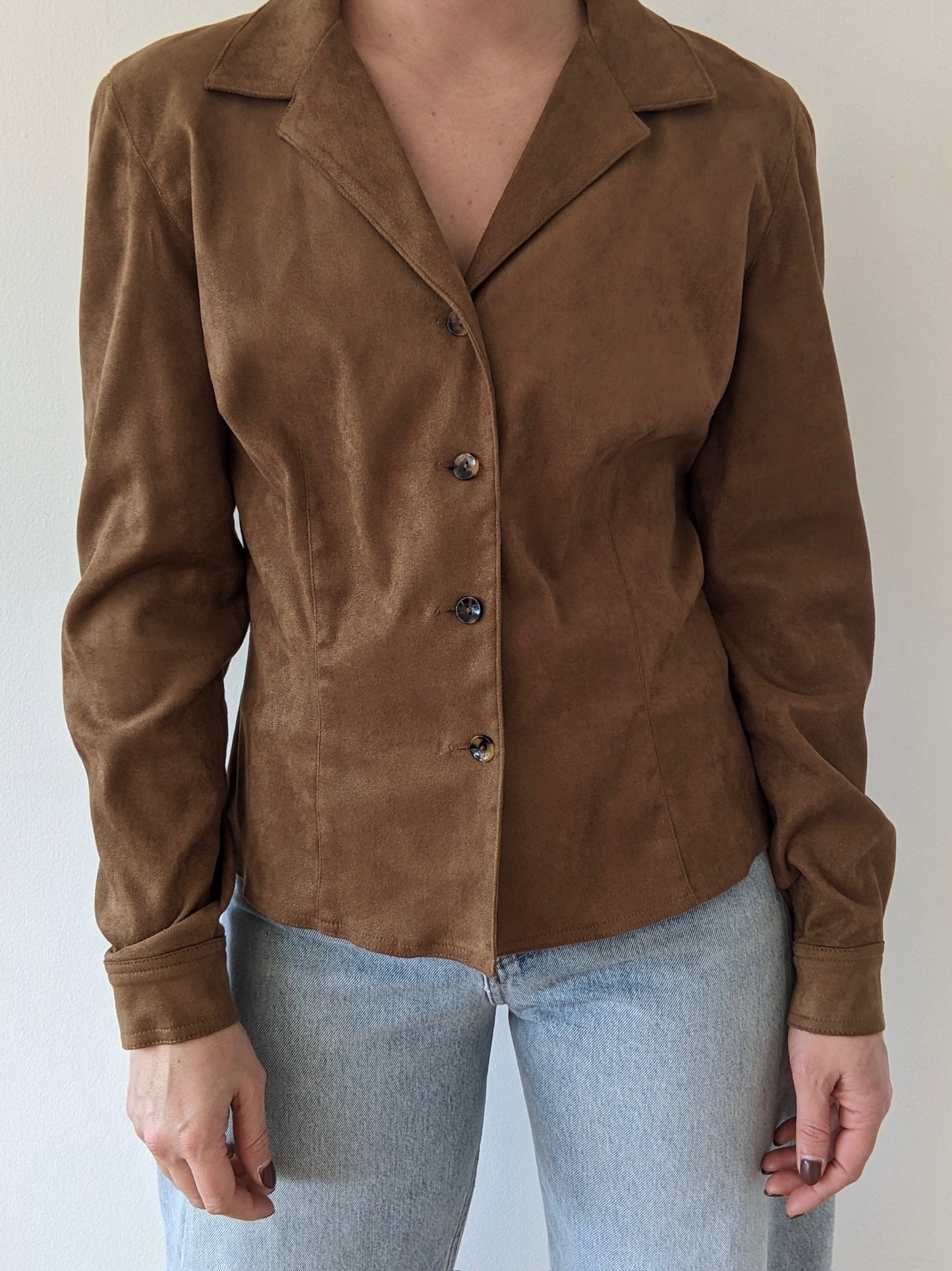 Vintage Walnut Faux Suede Blouse