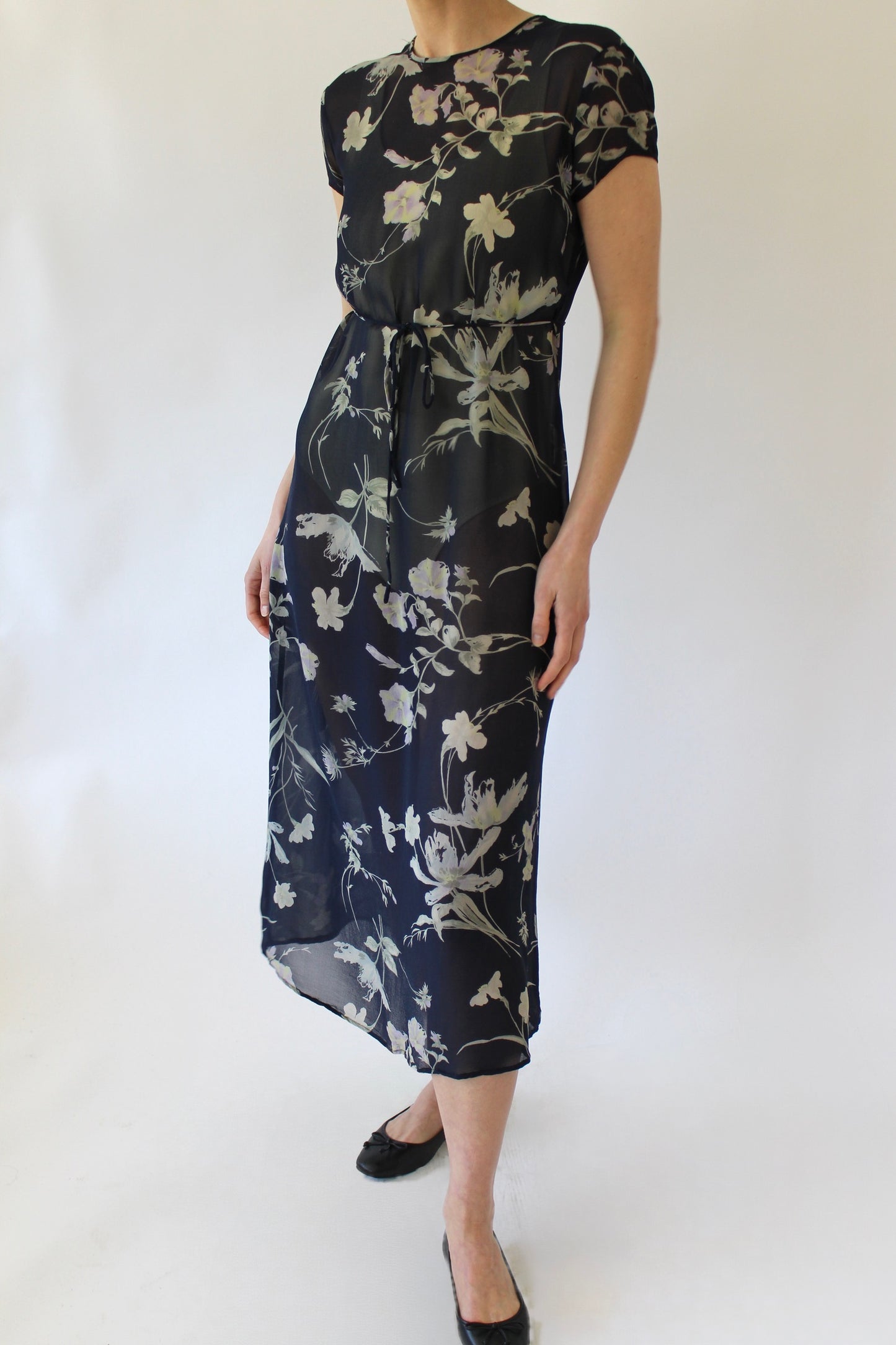Vintage Sheer Floral Silk Dress