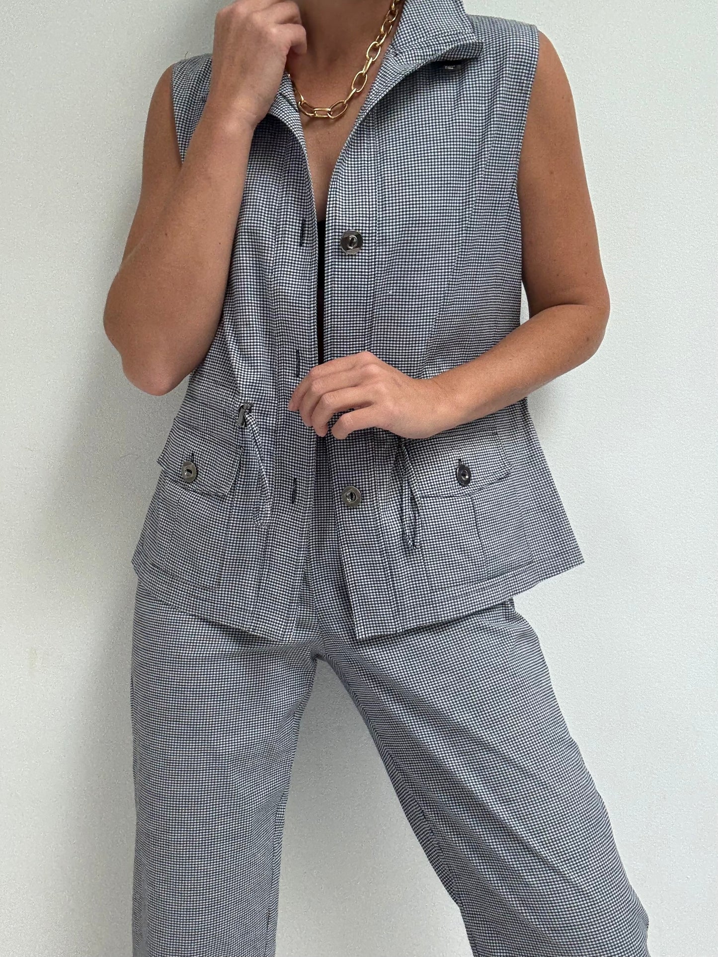 Vintage Gingham Cargo Vest & Pant Set