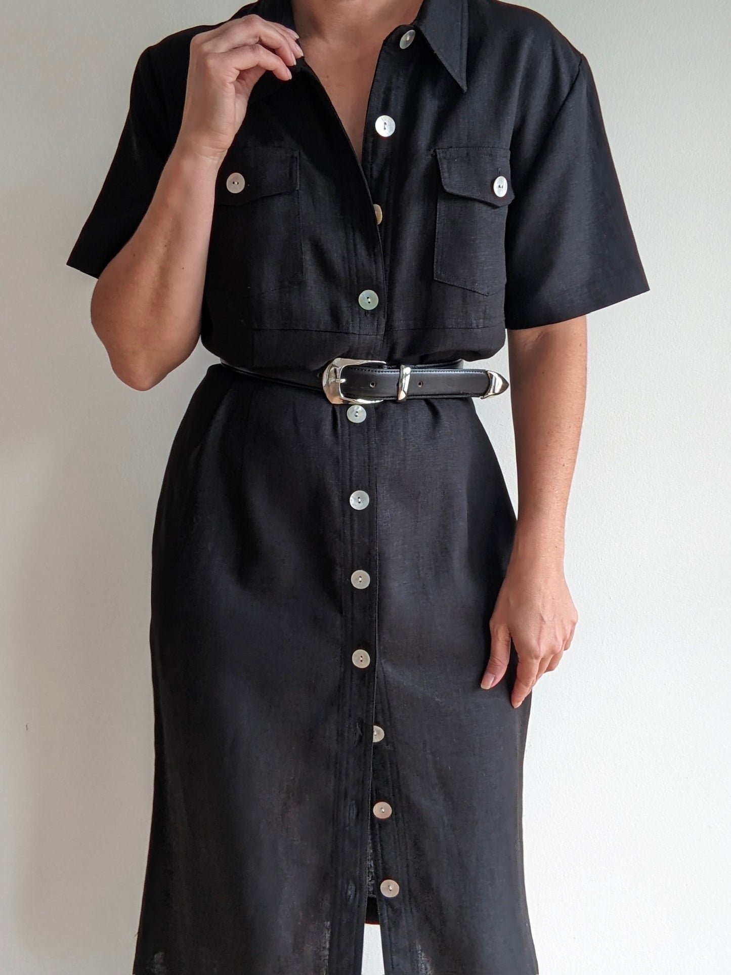 Vintage Black Linen Market Dress