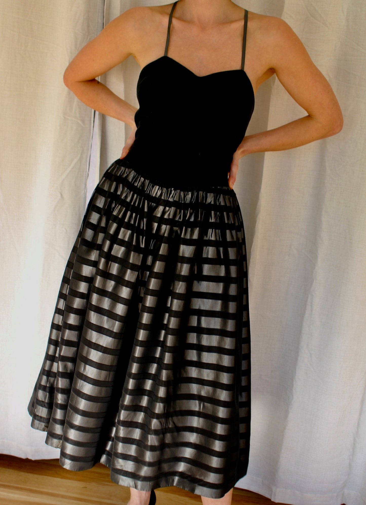 Stunning Vintage Velvet & Striped Dress
