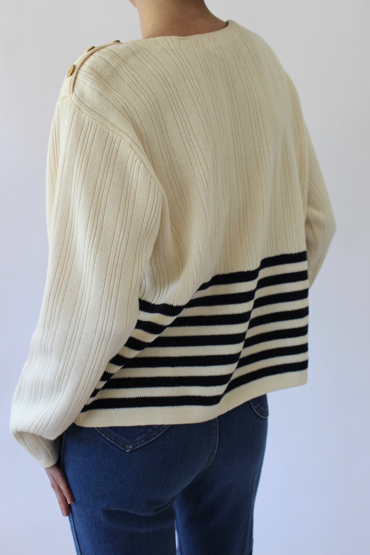 Vintage Cream & Navy Striped Knit