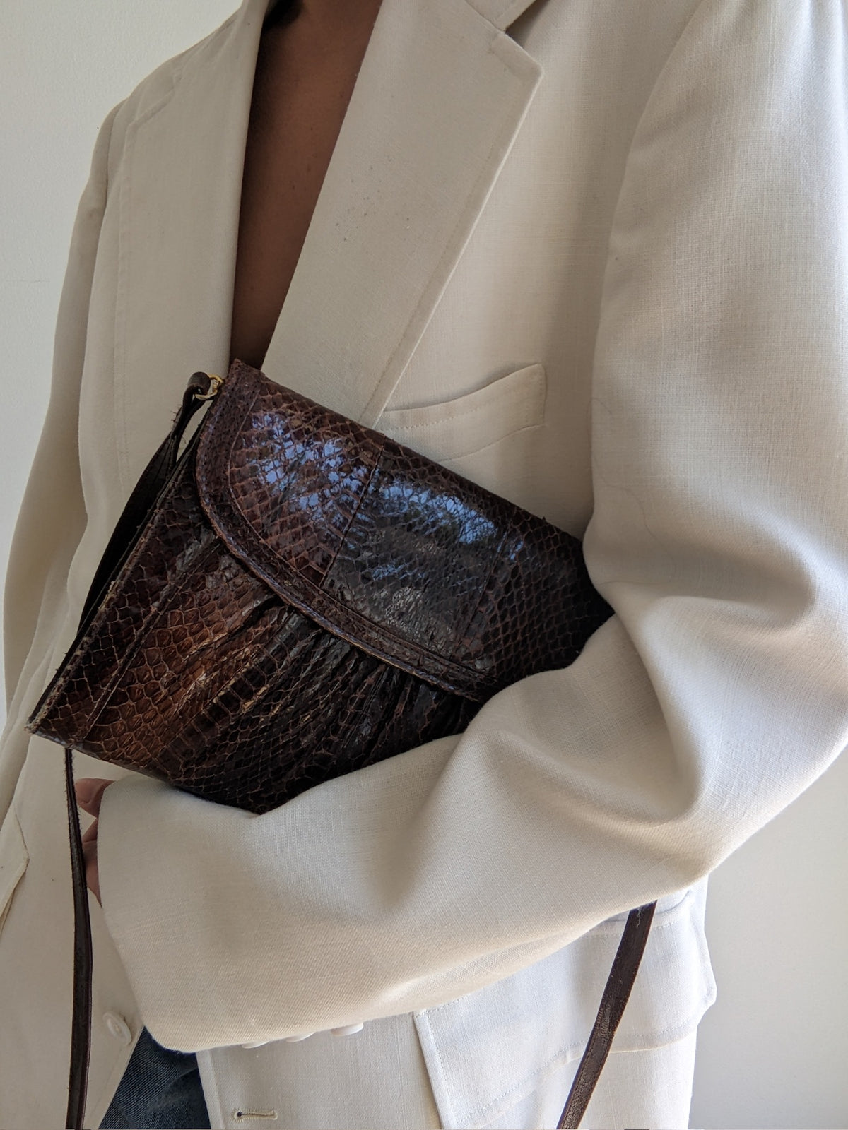 Vintage Tobacco Genuine Snakeskin Clutch Purse