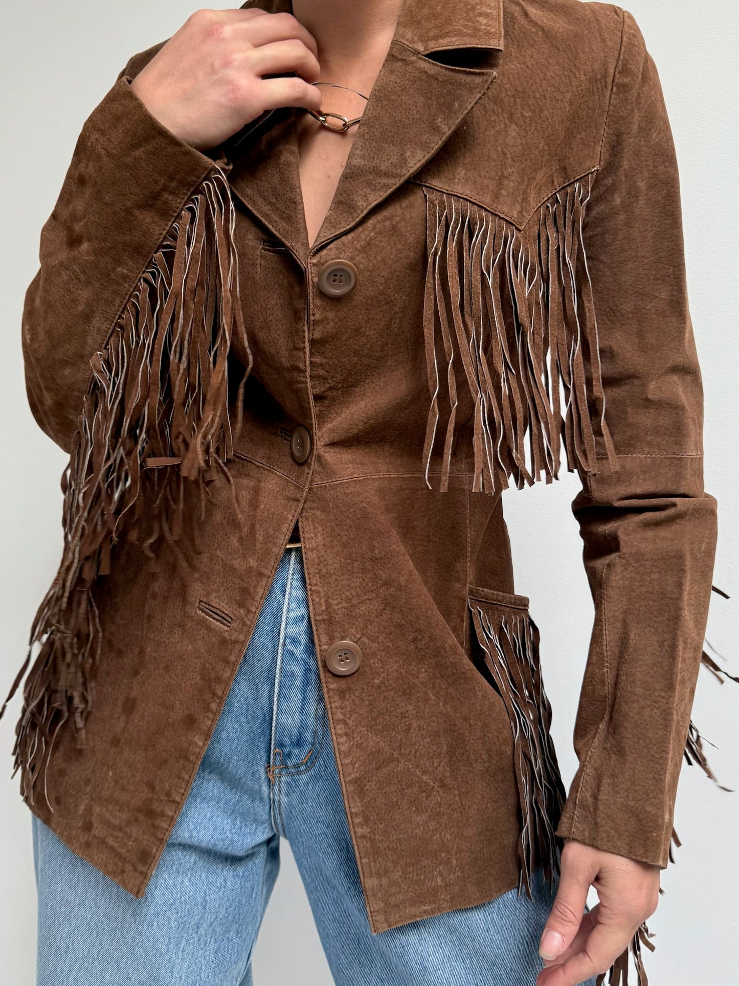 Vintage Chocolate Fringe Suede Jacket