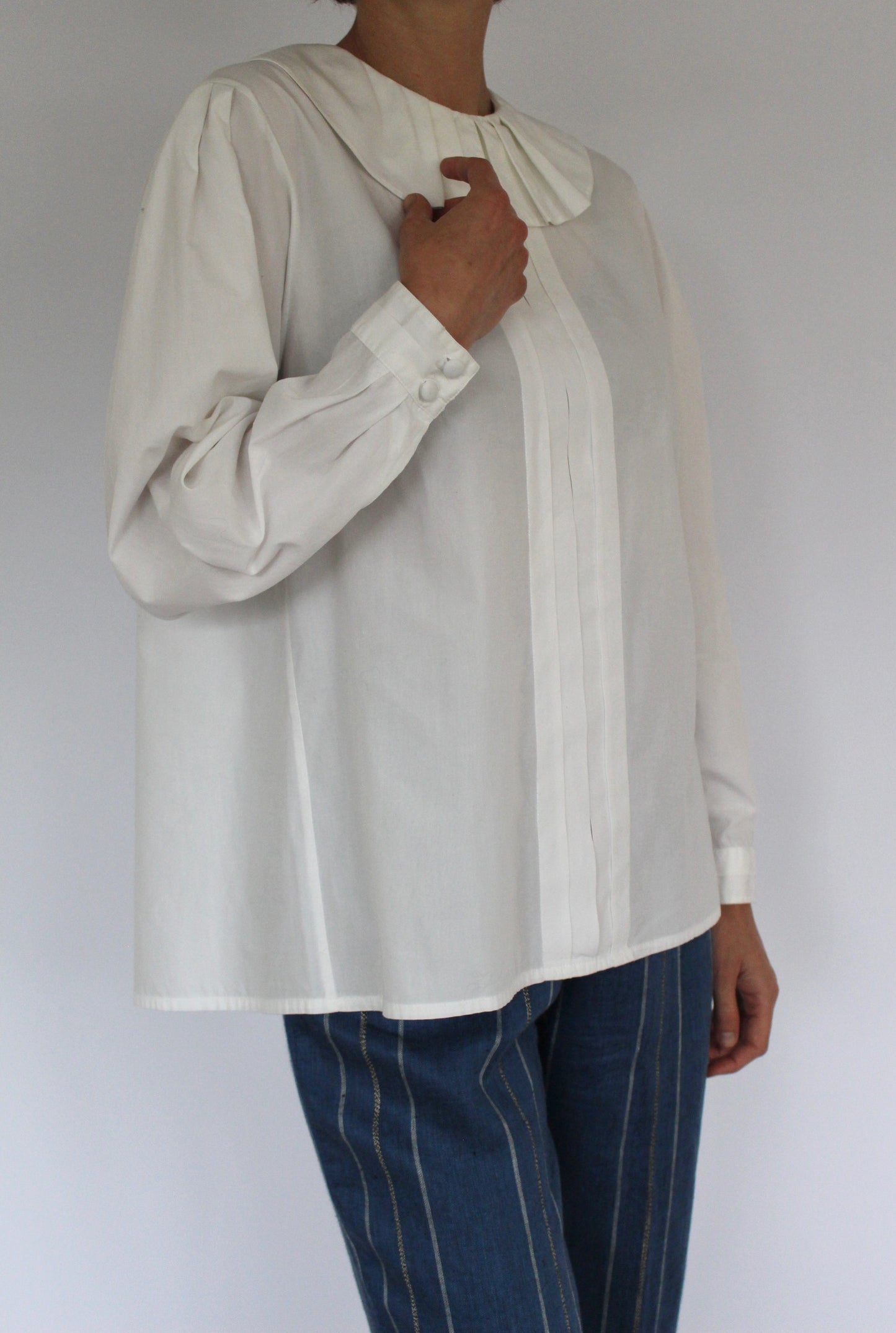 Vintage Eggshell Pleated Collar Blouse