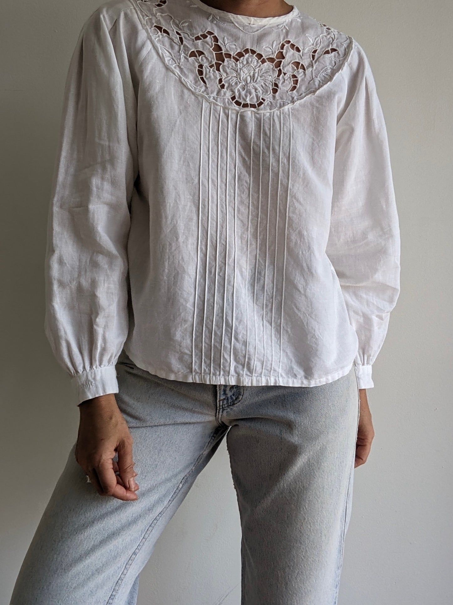 Vintage Ivory Linen Lace Blouse