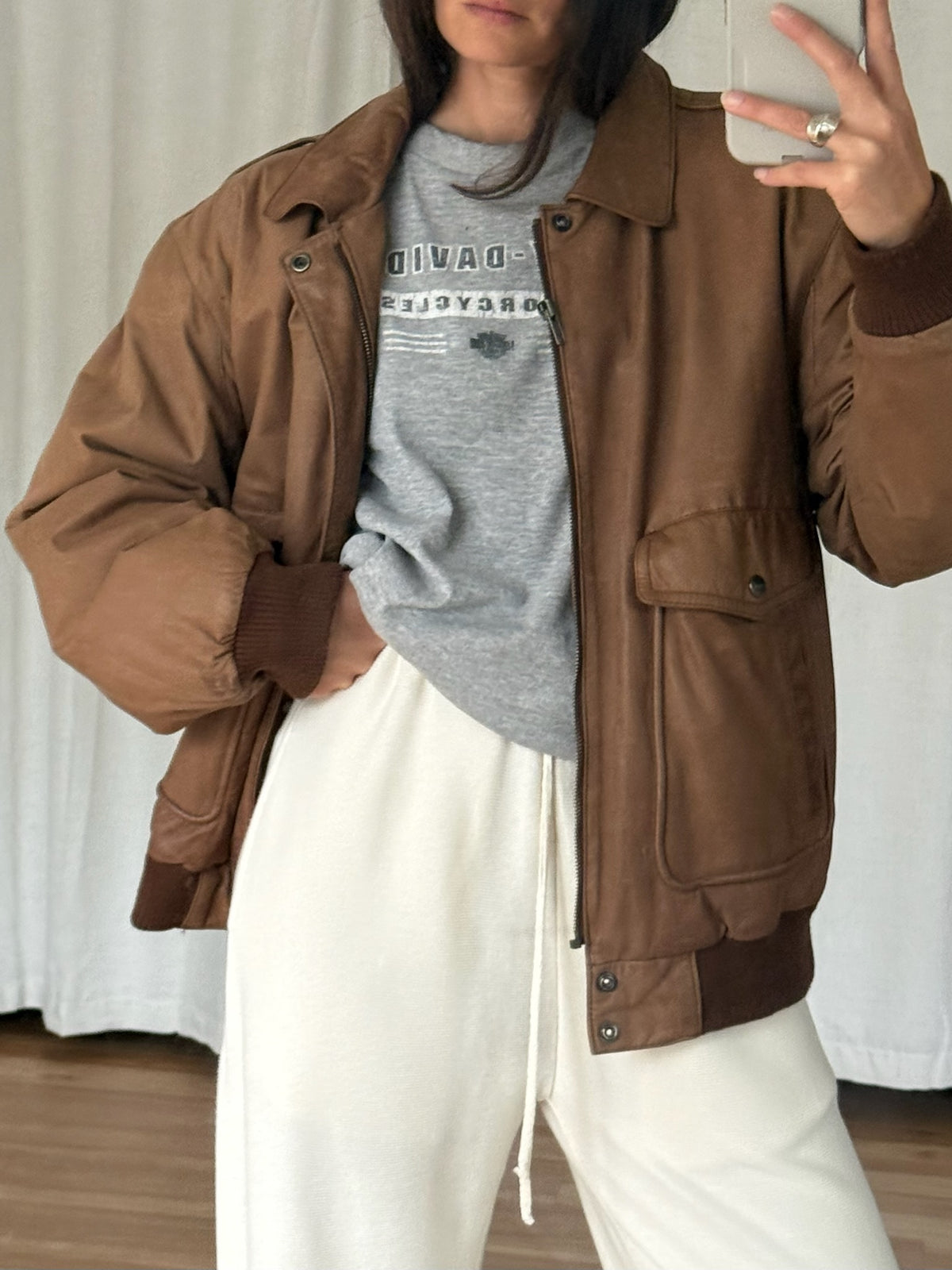 Vintage Faded Toffee Leather Bomber