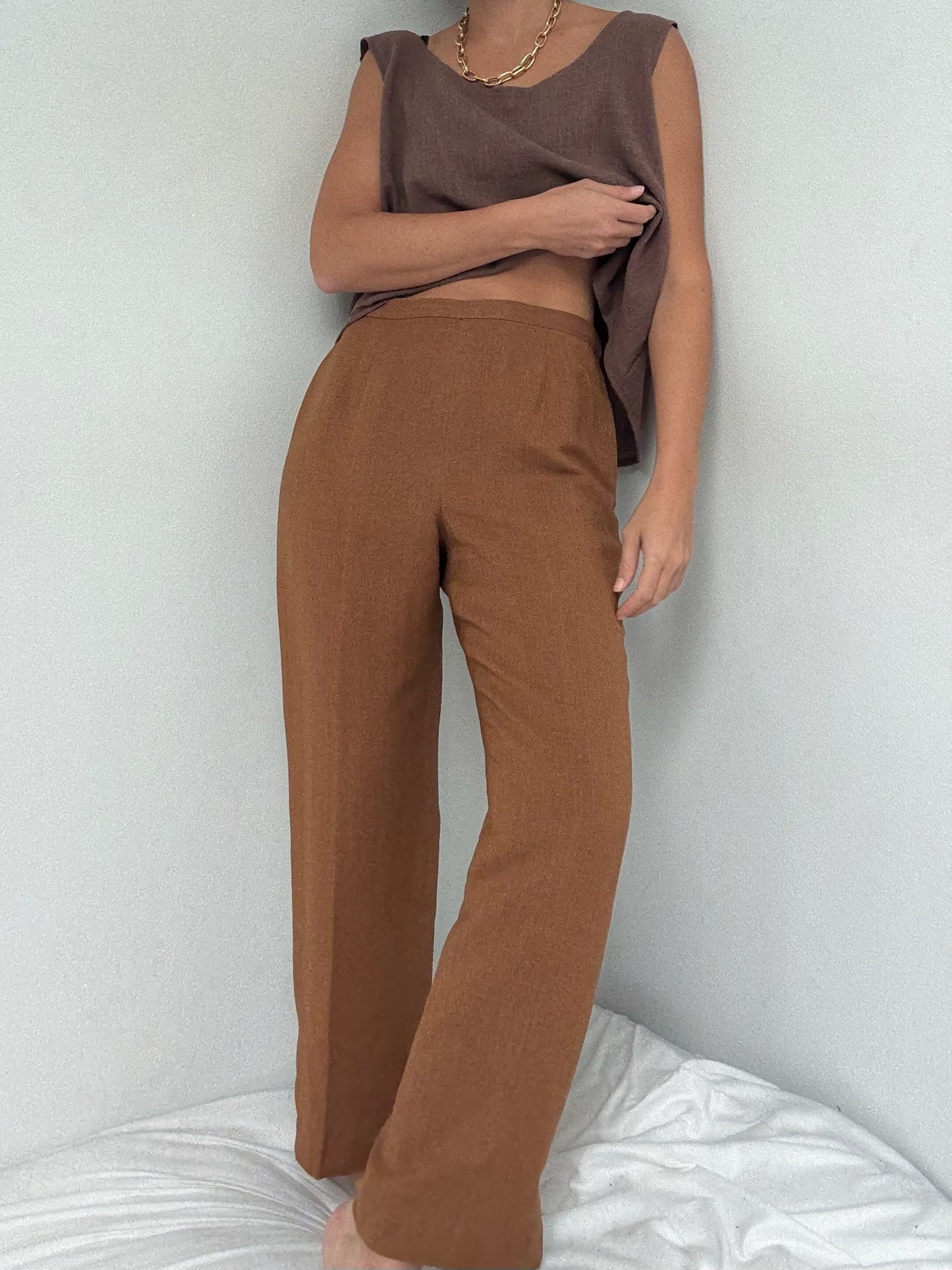 Vintage Toffee Woven Linen Pants