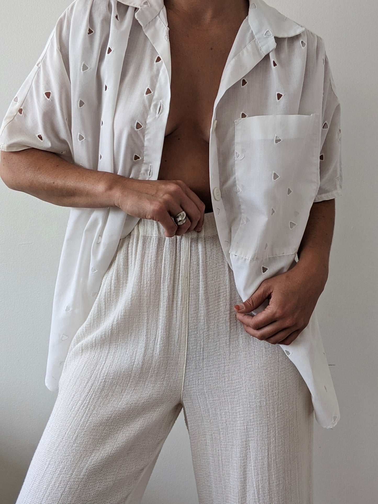 Vintage Lightweight Eyelet Button Up