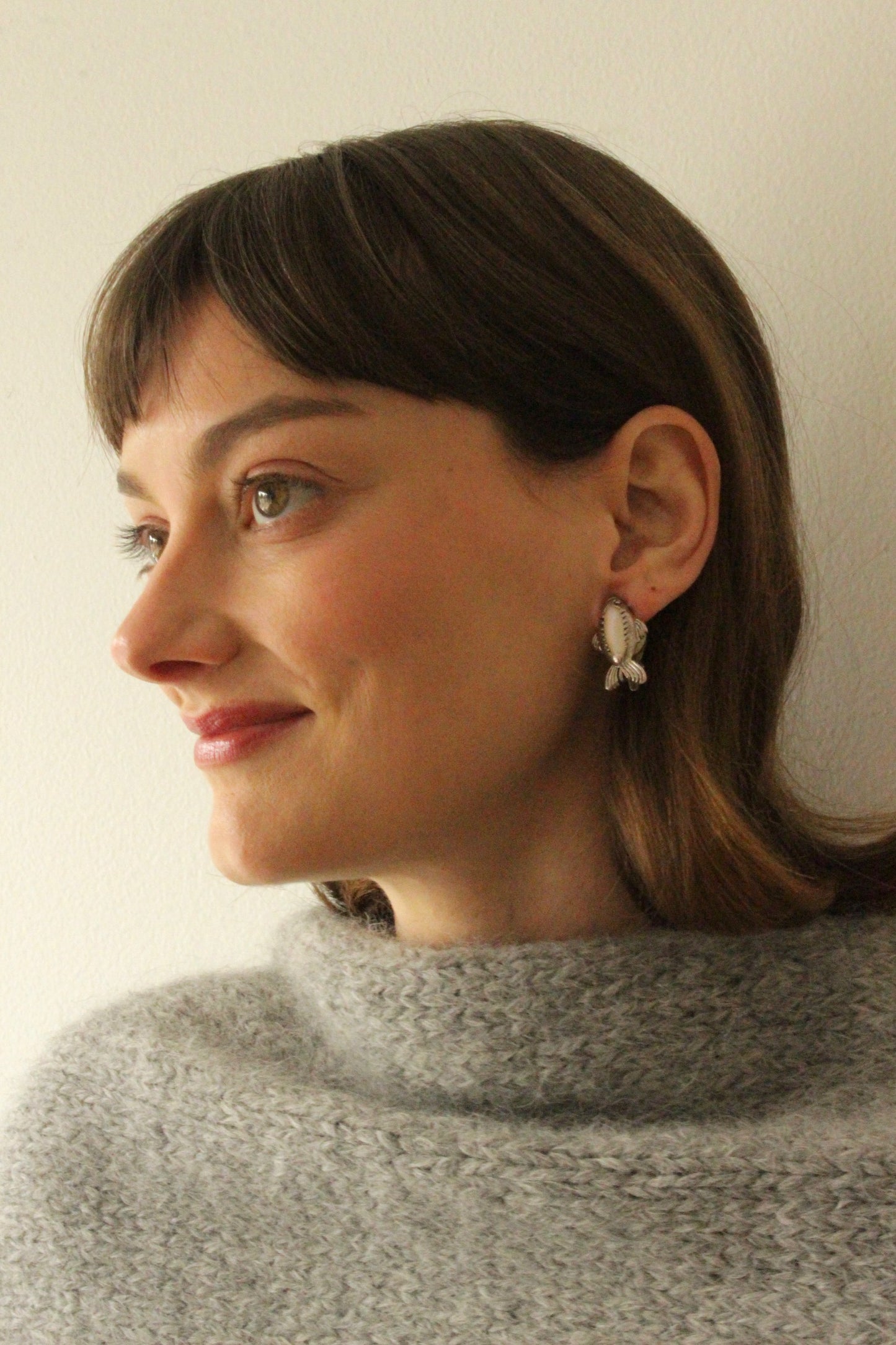 Amazing Vintage Silver & Mother of Pearl Fish Earrings