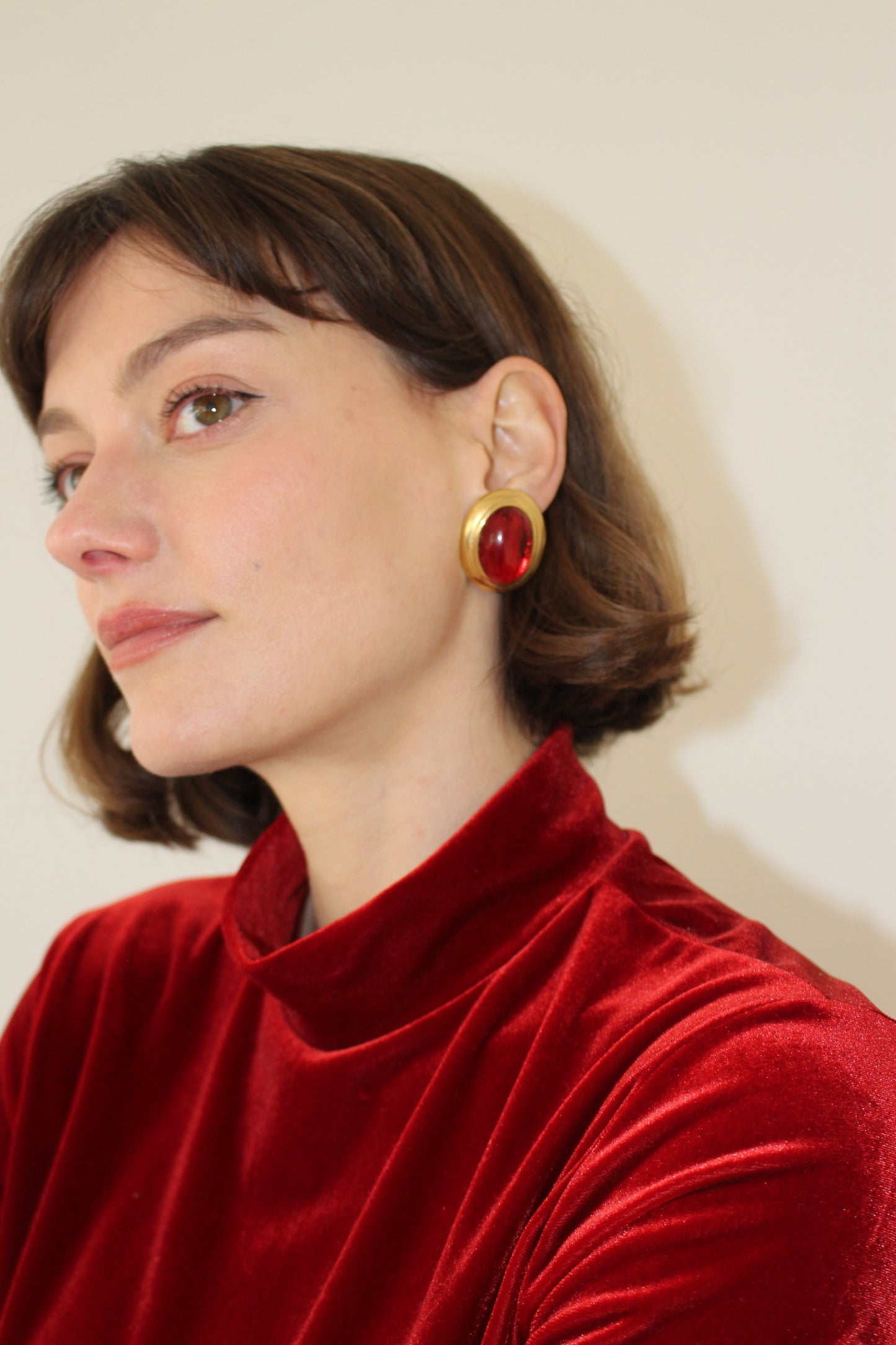 Beautiful Vintage Cabochon Ruby Red Earrings