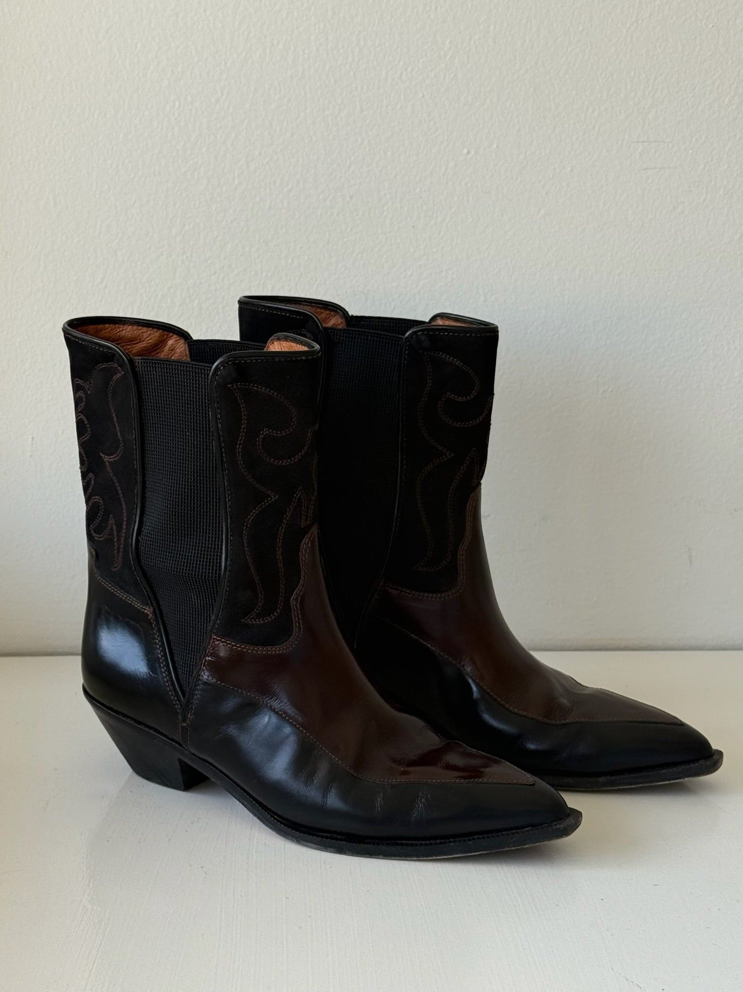 Vintage Donald Pliner Suede & Leather Embroidered Boots