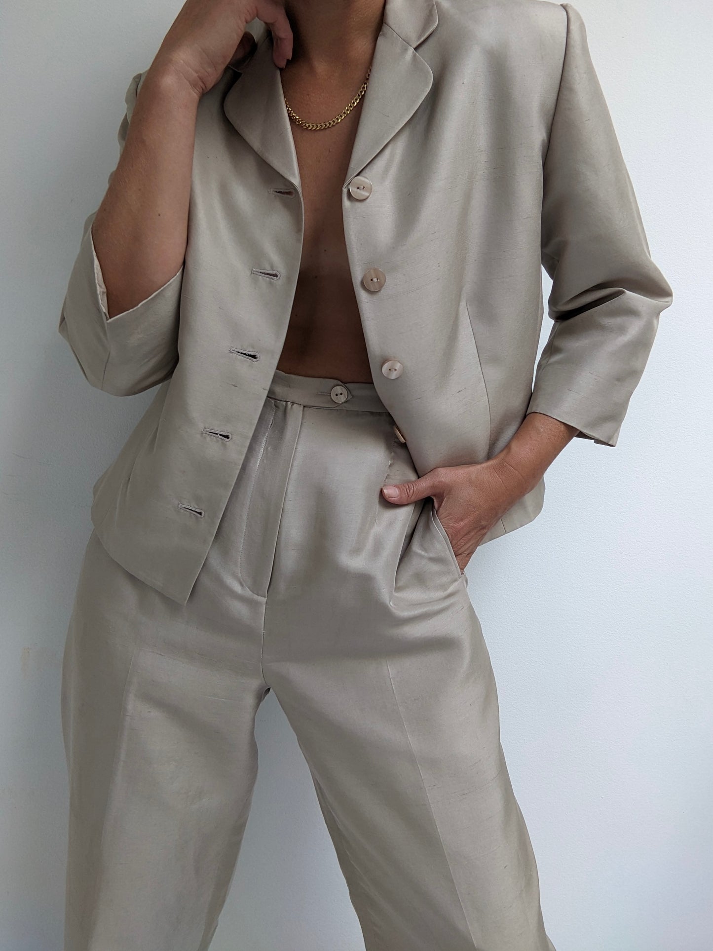 Vintage Champagne Brushed Silk Pant Set