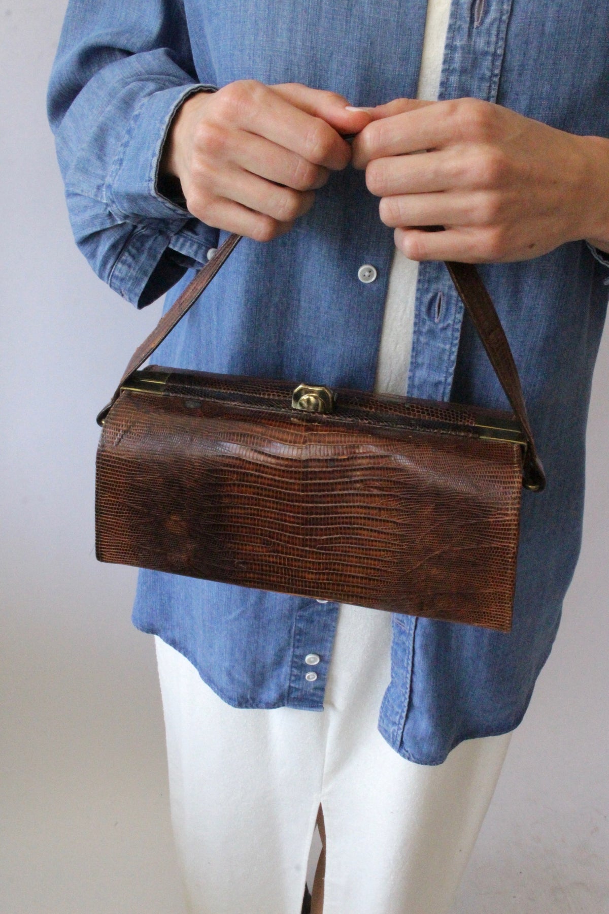 Vintage Reptile-Embossed Leather Box Purse