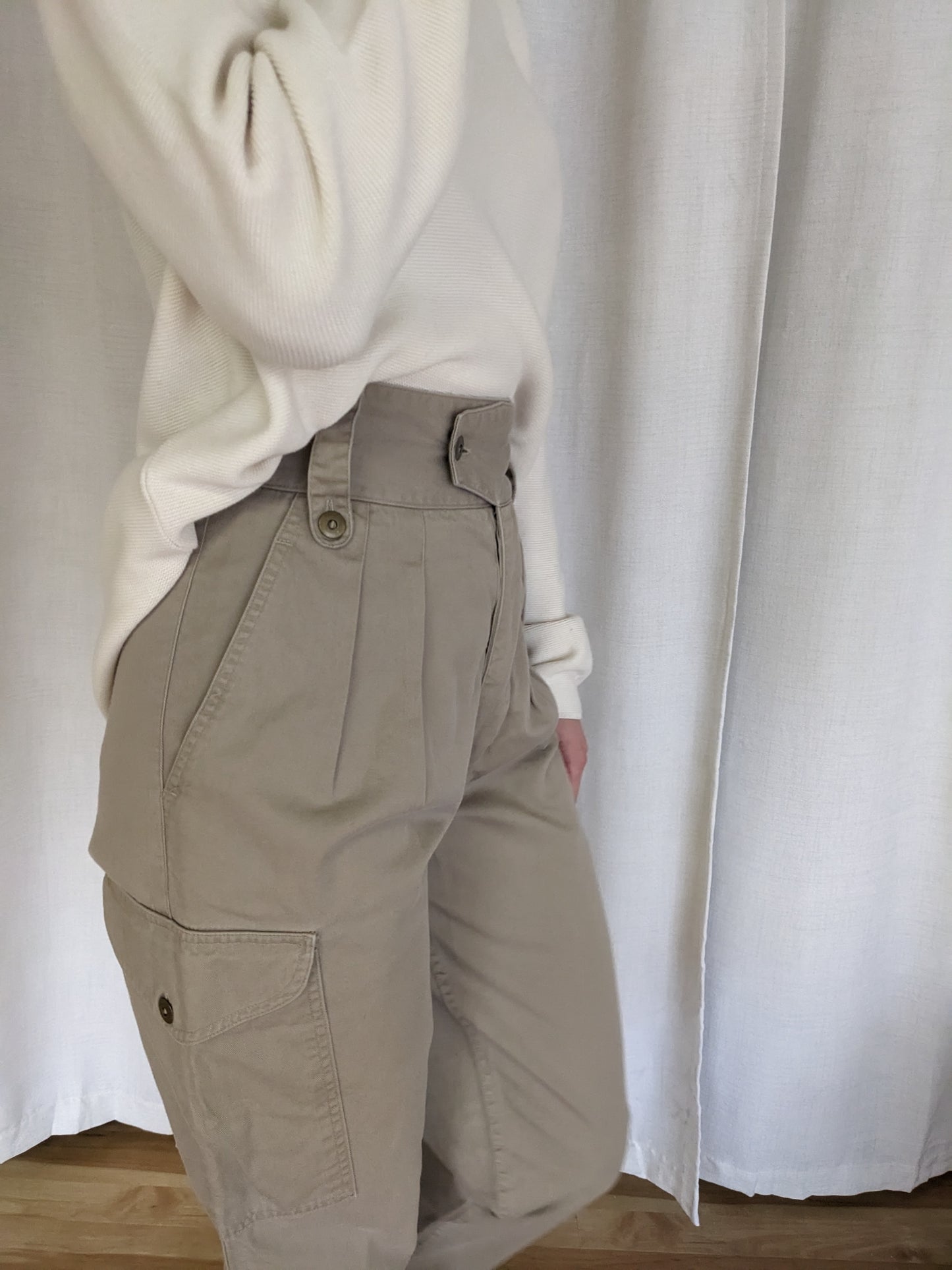 Vintage Pleated Cotton Twill Cargo Pants