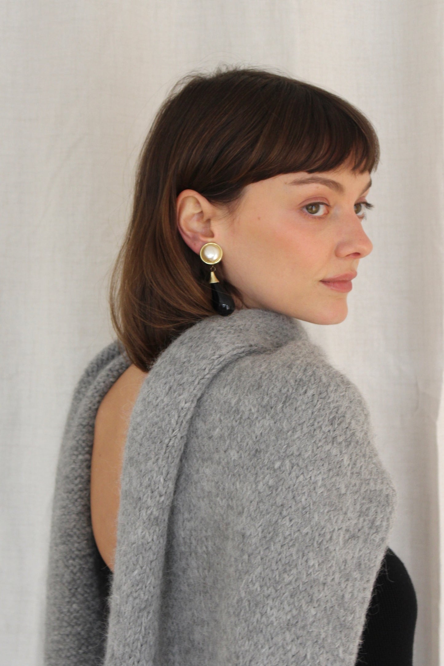 Bold Vintage Faux Pearl & Onyx Drop Earrings