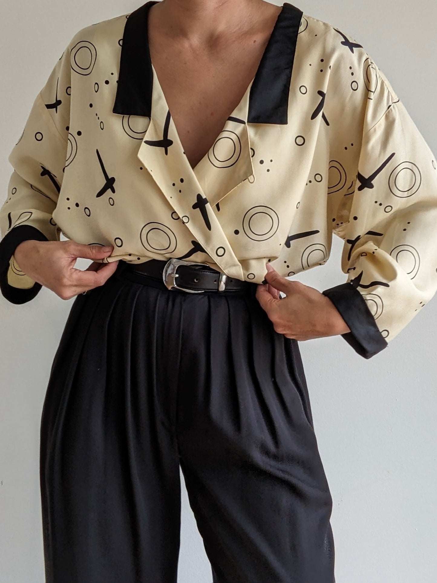 Vintage Joanie Char Printed Silk Peplum Blouse