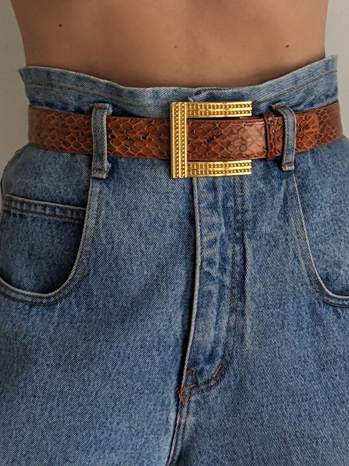 Vintage Cognac Genuine Snakeskin Belt
