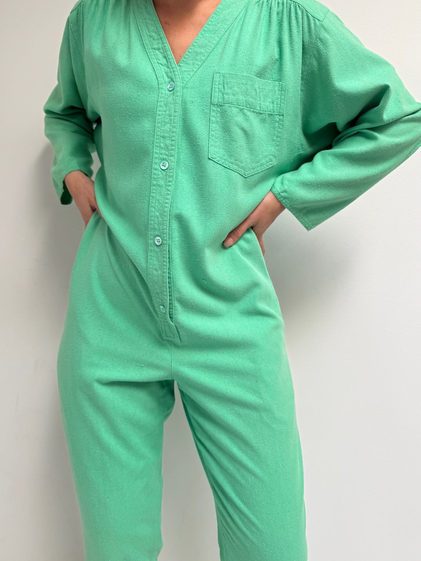 Vintage Belted Jade Raw Silk Jumpsuit