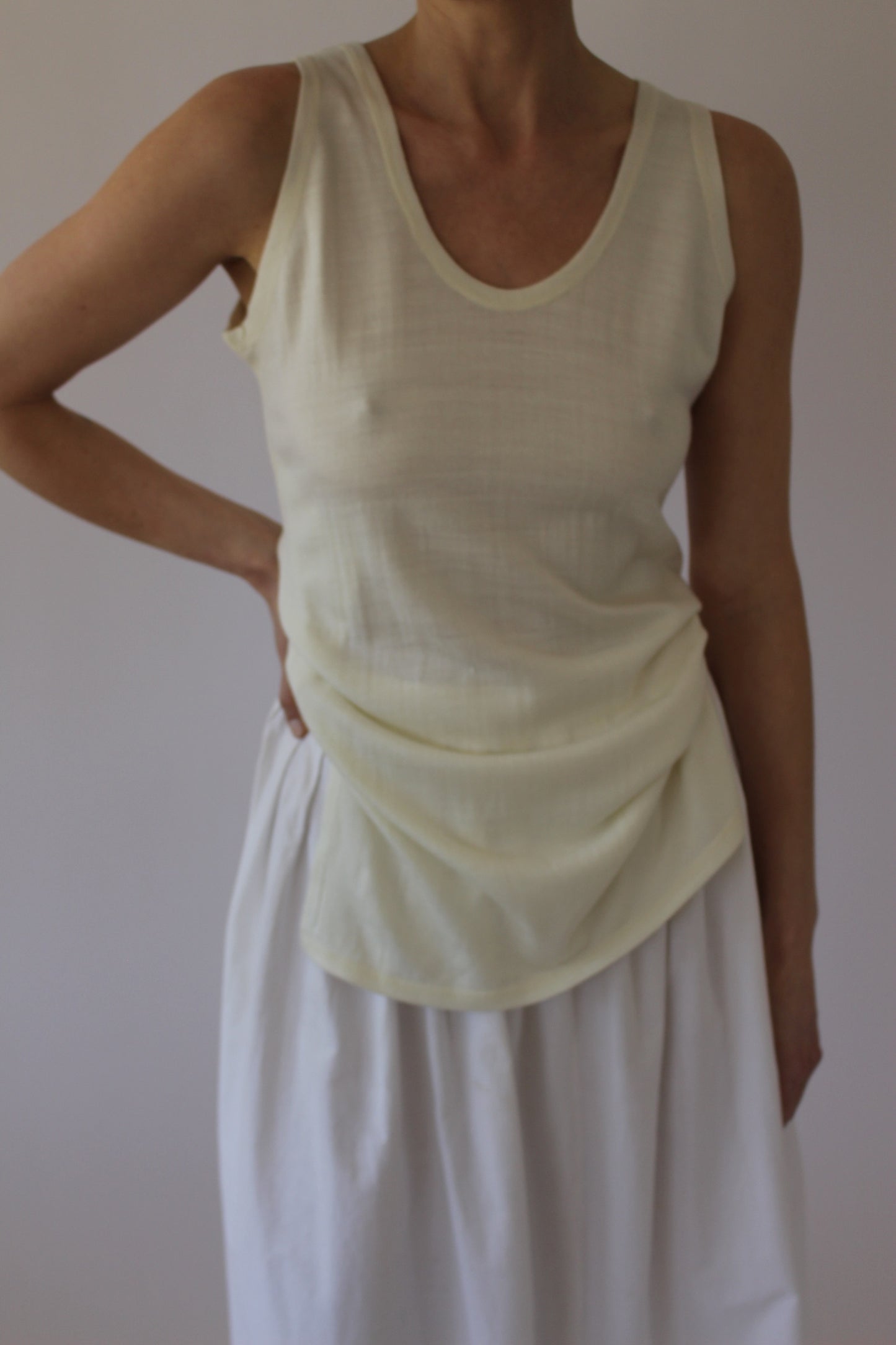 Vintage Cream Thin Wool Knit Tank