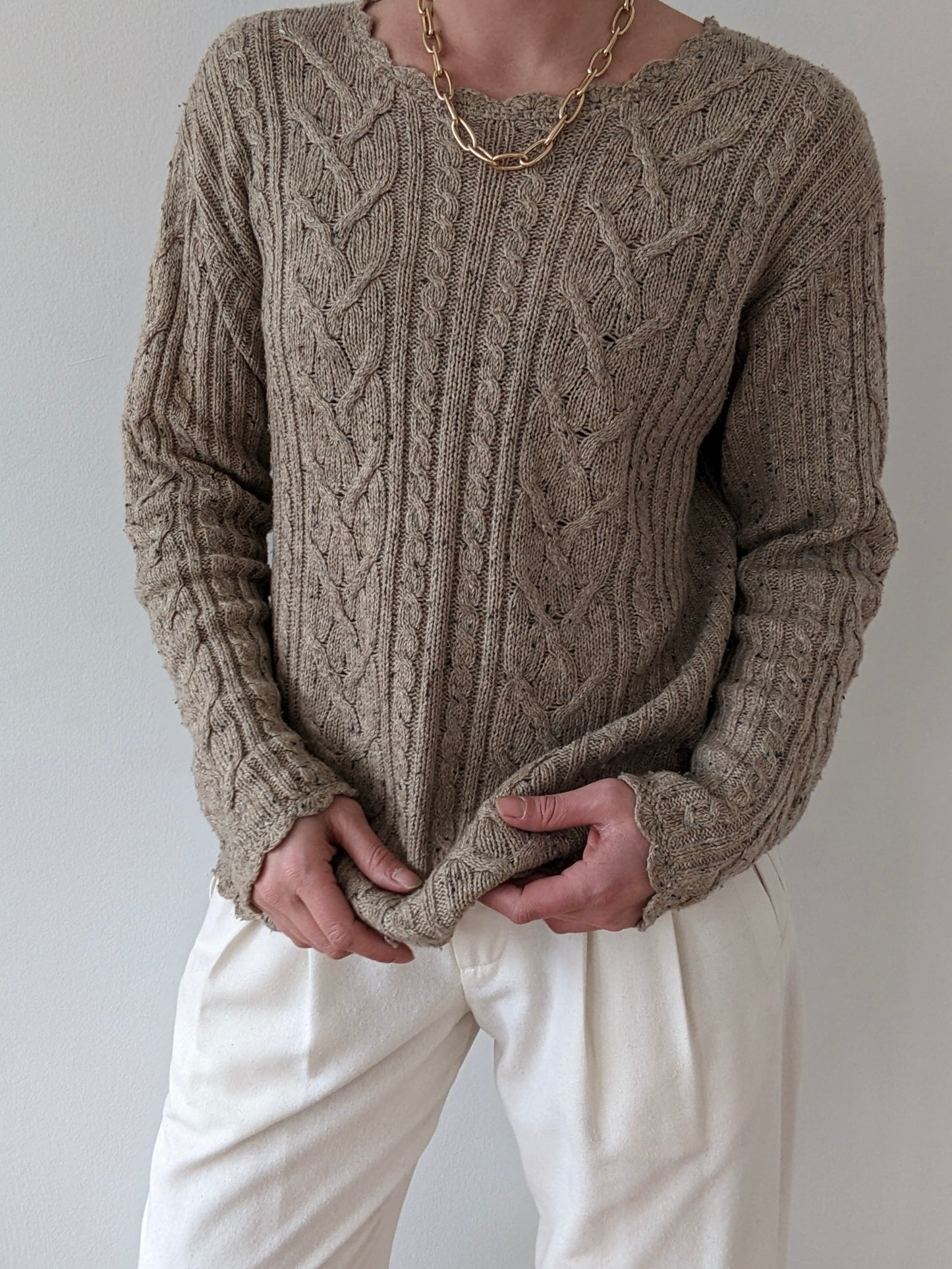 Vintage Speckled Latte Cable Knit Sweater