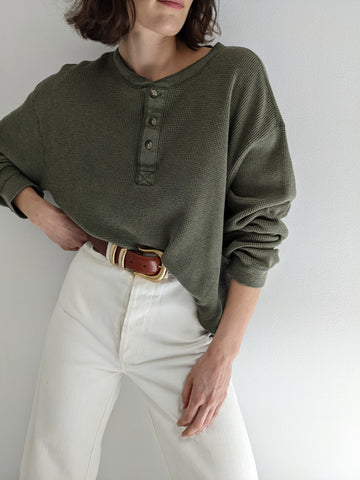 90s Olive Waffled Thermal Henley