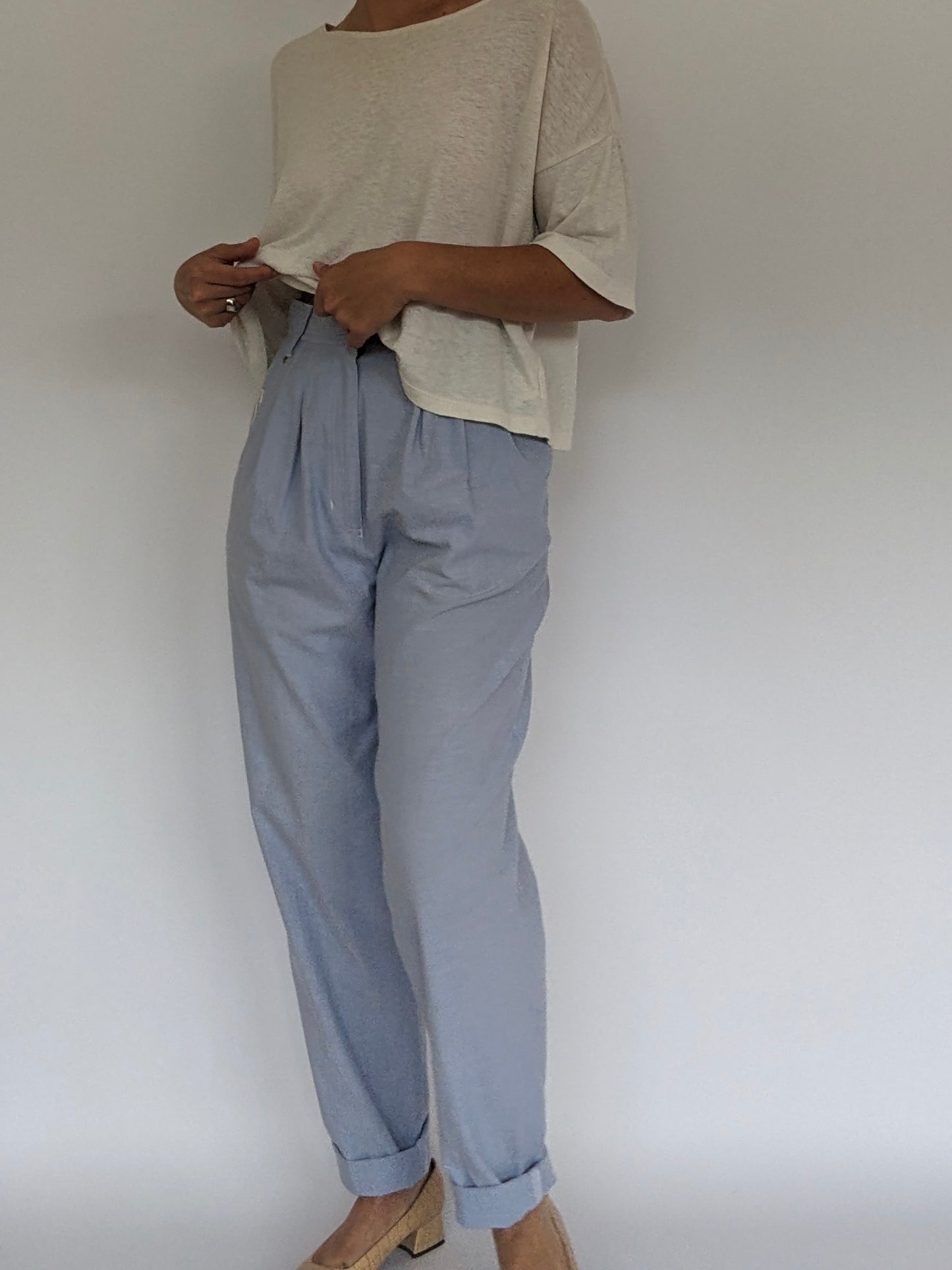 Vintage Pleated Chambray Trousers