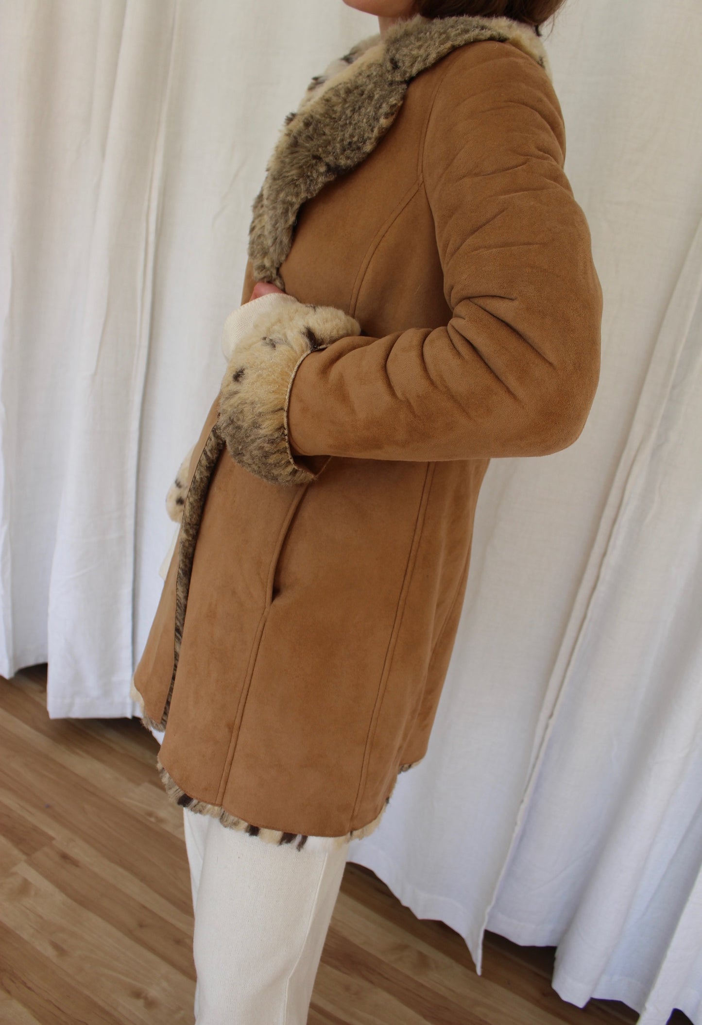 Vintage Vegan Suede & Faux Fur Coat