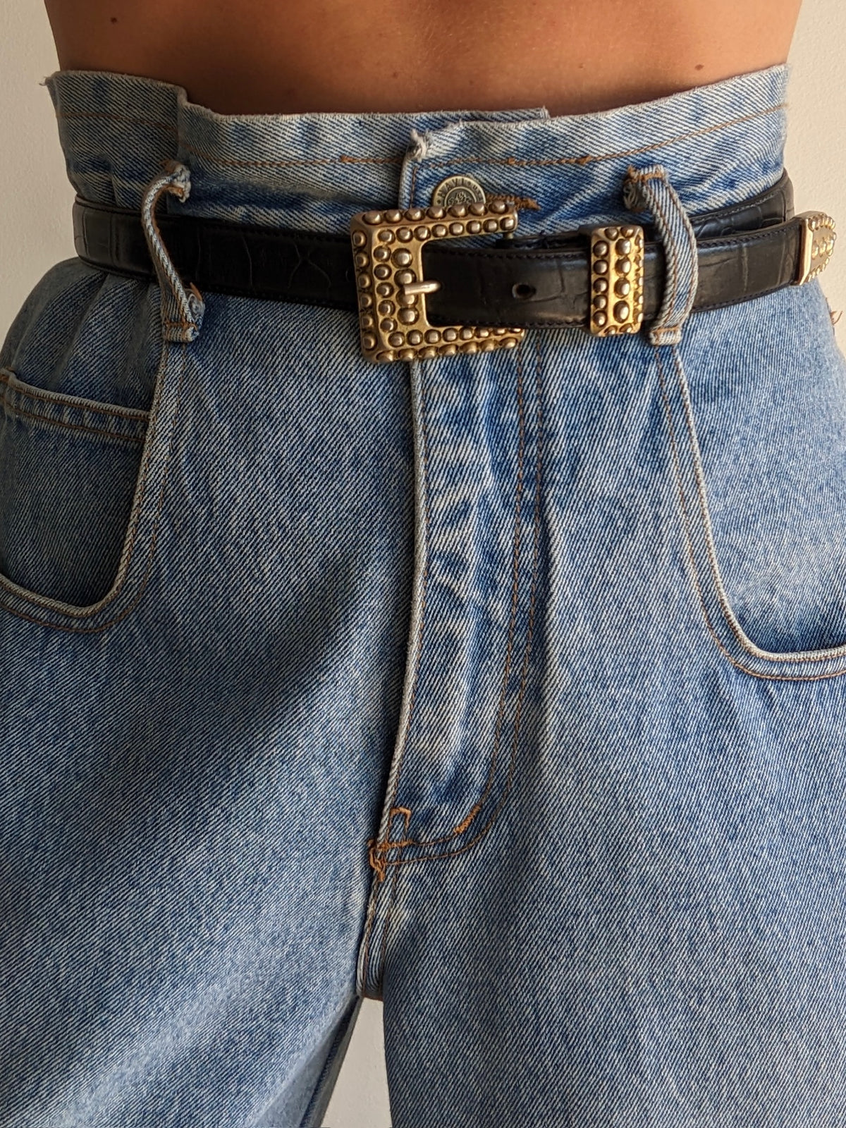 Vintage Studded Buckle & Embossed Leather Belt